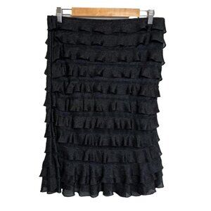 Max Edition Womens Size Large NEW Black Ruffle Tier Pull On Pencil Skirt Stretch